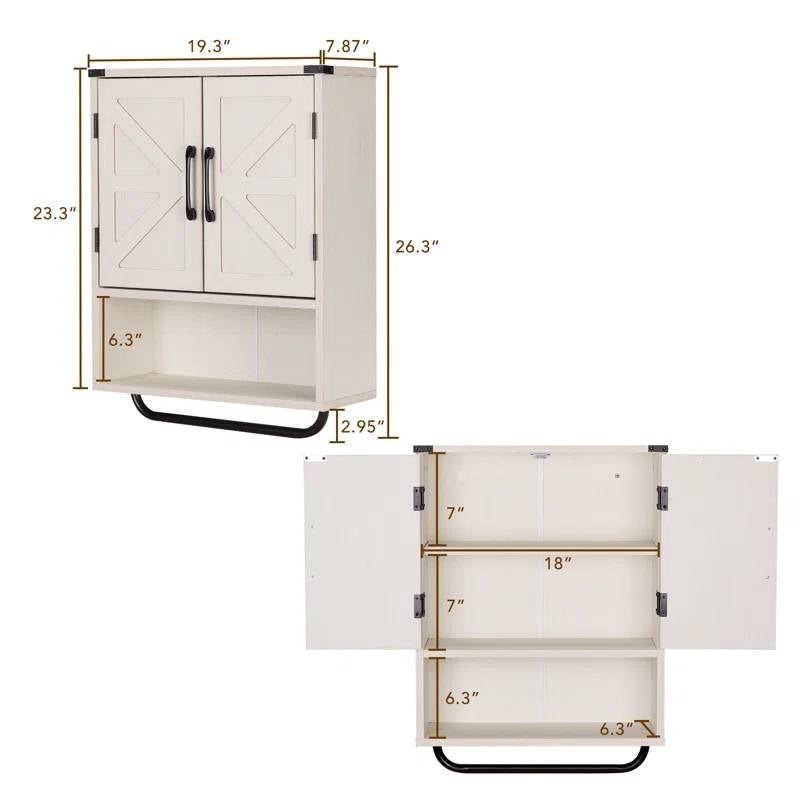 White Farmhouse Bathroom Wall Cabinet with Storage Shelf and Towel Bar - Street Hub Market